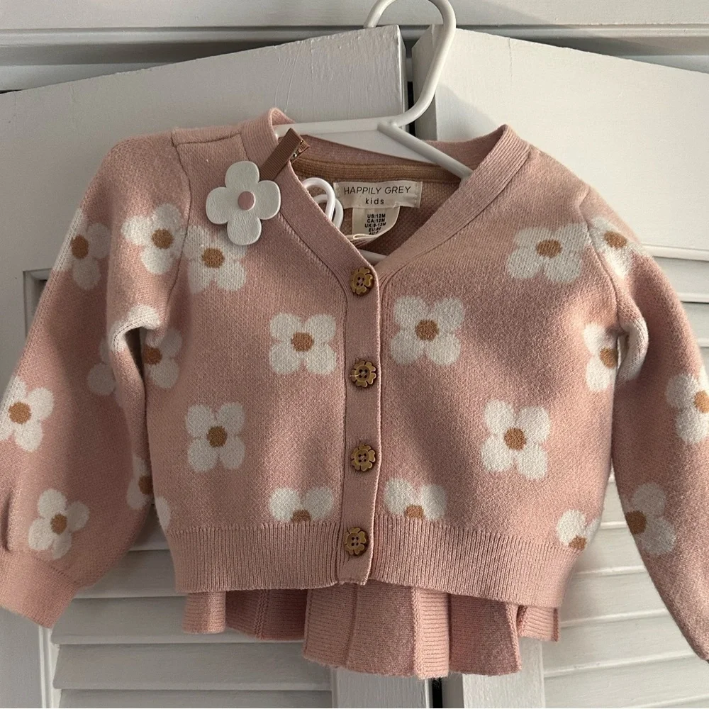 Happily Grey Kids' Floral Cardigan and Skirt Set + hair clip - Pink - Picture 3 of 8